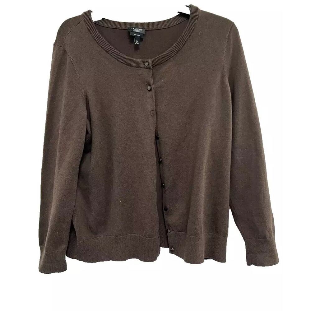 Talbots Brown‎ Cardigan Pima Cotton Button 3/4 Sleeves top Petite 1X A000704